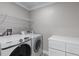 Bright laundry room with washer, dryer, and ample shelving at 4362 Wesley Ln, North Port, FL 34287