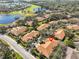 Aerial view of a villa community near a golf course and lake at 2405 New Haven Cir, Sun City Center, FL 33573