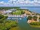 Aerial view of waterfront marina, park, and residential area at 1055 Philippe Pkwy, Safety Harbor, FL 34695