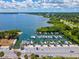 Aerial view of a marina with many boats and parking at 1055 Philippe Pkwy, Safety Harbor, FL 34695