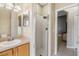 Bathroom with shower, vanity, and mirror at 13029 Haverhill Dr, Spring Hill, FL 34609