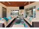 Comfortable and decorative outdoor patio with wood ceiling, cozy furniture and sliding glass doors at 2902 Big Cypress Way, Wesley Chapel, FL 33544