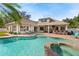 Beautiful backyard with a pool, spa, covered patio, and outdoor bar area perfect for entertaining at 2902 Big Cypress Way, Wesley Chapel, FL 33544
