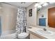 Bathroom with tub, toilet and shower curtain at 5849 Park N St # 201, St Petersburg, FL 33709