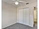 Bright bedroom with ceiling fan, large closet, and grey carpet at 10805 Keys Gate Dr, Riverview, FL 33579