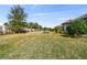 Large grassy backyard with a stone perimeter fence, mature trees, and ample open space at 11125 Callisia Dr, Odessa, FL 33556
