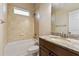 Bathroom with shower/tub combo, granite vanity, and tile flooring at 125 Falling Water Dr, Brandon, FL 33511