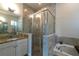 Bathroom with walk-in shower, soaking tub, and granite countertop at 2993 Breezy Meadows Dr, Clearwater, FL 33760