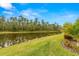 Serene backyard oasis with pond views and lush landscaping at 4041 Woodland Retreat Blvd, New Port Richey, FL 34655