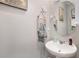 Small bathroom with pedestal sink, oval mirror, and towel rack at 1106 Rose Blossom Ct, Tampa, FL 33613