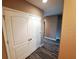 Hallway with wood-look floors and double door closets at 27027 Juniper Bay Dr, Wesley Chapel, FL 33544