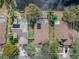 Aerial view showing houses with pools and solar panels near a canal at 4932 Ridgemoor Cir, Palm Harbor, FL 34685