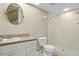 Clean bathroom with a shower and updated vanity at 14859 Seminole Trl, Seminole, FL 33776