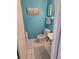 Charming bathroom with teal walls, white fixtures, and a comfortable rug at 30119 Wellesley Way, Wesley Chapel, FL 33543