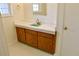 Clean bathroom with wood cabinets and marble countertop at 36847 Jefferson Ave, Dade City, FL 33523