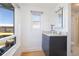 Bathroom with a single vanity and granite countertop at 743 Chesapeake Dr, Tarpon Springs, FL 34689