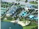 Aerial view of community pool, clubhouse, and tennis courts at 11498 Boundless Ter, Venice, FL 34293