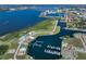 This aerial shows the community marina and boat slips with access to the bay at 1902 4Th E St, Palmetto, FL 34221