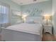 Calm bedroom with a white bed frame, soothing aqua walls, and coordinated decor and furnishings at 1902 4Th E St, Palmetto, FL 34221