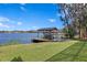 Private boat dock on a lake with lush green grass at 1903 Haven Bend, Tampa, FL 33613