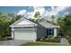 One-story home with gray siding, white garage door, and blue shutters at 29555 Zupetta Ln, Wesley Chapel, FL 33545