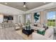 Open-concept living room and kitchen with modern decor and a view to the backyard at 29571 Velletri Ln, Wesley Chapel, FL 33545