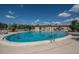Large oval pool with plenty of lounge chairs and umbrellas at 1006 Mcdaniel St # 21, Sun City Center, FL 33573