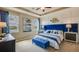 Spacious main bedroom with a blue headboard, and water views at 10822 Patoka Ter, Parrish, FL 34219