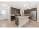 Modern kitchen with dark cabinets, island, and stainless steel appliances at 17841 Althea Blue Pl, Lutz, FL 33558