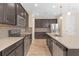 Modern kitchen with dark cabinets, stainless steel appliances, and an island at 17841 Althea Blue Pl, Lutz, FL 33558