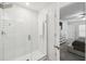 Walk-in shower with white subway tile at 22103 Blazing Star Run, Land O Lakes, FL 34637