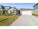 One story house with gray siding, white garage door, and neatly landscaped yard at 22103 Blazing Star Run, Land O Lakes, FL 34637