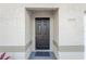 Modern dark-colored front door with a gray doormat at 12918 Cambridge Ave, Tampa, FL 33624
