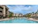 Community pool area with palm trees and comfortable seating at 1429 Villa Capri Cir # 306, Odessa, FL 33556
