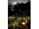 Enchanting moonlit backyard garden featuring decorative lighting and mature landscaping at 2025 Plaza Dolores, Clearwater, FL 33755