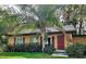 Cute ranch home with a red door and palm trees at 21732 Bell Lake Rd, Land O Lakes, FL 34639