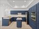 Modern kitchen with blue cabinetry, island, and stainless steel appliances at 12632 Oak Hollow Ct, Dade City, FL 33525