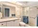 Bathroom with shower, toilet, vanity, and granite countertop at 10504 Tapestry Dr, Port Richey, FL 34668