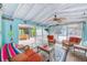 Relaxing sunroom with wicker furniture and access to backyard at 604 Pennsylvania Ave, Crystal Beach, FL 34681