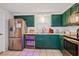 Modern kitchen with stainless steel appliances and green cabinets at 10941 Oakdale Ave, Port Richey, FL 34668
