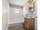 Updated bathroom with a new vanity and white subway tile at 3105 W Spruce St, Tampa, FL 33607