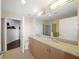 Modern bathroom with double vanity, granite countertop, and walk-in shower at 777 N Ashley Dr # 2503, Tampa, FL 33602