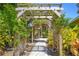 A stone walkway passes beneath a wooden arbor covered in flowering vines at 9665 2Nd N St, St Petersburg, FL 33702