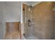 Large walk-in shower with glass enclosure and stone tile at 18809 Chaville Rd, Lutz, FL 33558