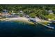 Aerial view of community lakefront and beach at 3201 Belmore Rd, Tampa, FL 33618