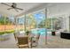 Screened poolside patio with dining and lounging areas at 4325 Swift Cir, Valrico, FL 33596