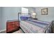 Bedroom with purple and teal patterned bedspread at 717 Carolina Ave, Tarpon Springs, FL 34689