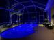 Inviting pool at night with blue lighting and screened enclosure at 10919 Australian Pine Dr, Riverview, FL 33579