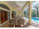 Enjoy this covered patio overlooking the refreshing pool at 4996 Felecity Way, Palm Harbor, FL 34685