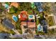 An aerial view showcases a private backyard with a pool, lush landscaping, and inviting outdoor living space at 403 Weeburn Rd, Temple Terrace, FL 33617